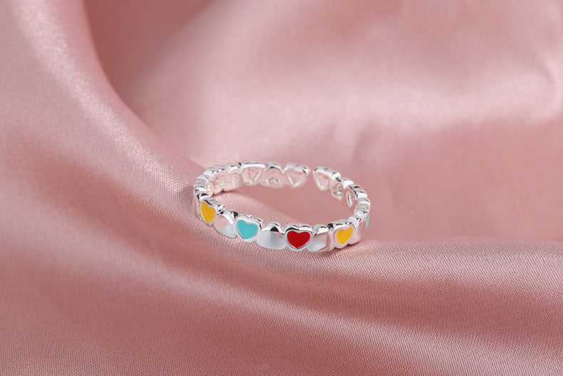 Adjustable Heart Ring Epoxy Copper Jewelry Korean Style Women Everyday Wear Gift Traffic Light Colored For Daily Wear