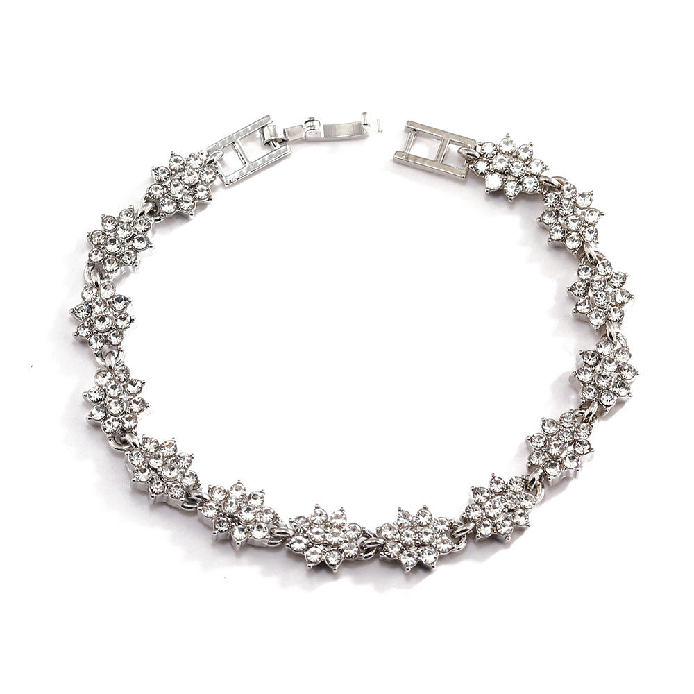 Womens Alloy Bracelet Floral Design With Diamond Accents