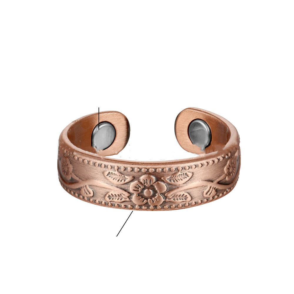 Womens Carved Plum Design Ring Solid Red Copper Magnetic European Style Jewelry Accessory Elegant Plated Charm
