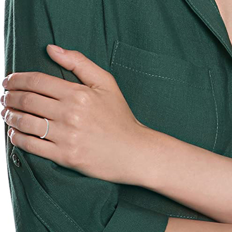 Womens Titanium Steel Rings Double Strand Spiral Twist Geometric Chain Design Electroplated Finish Silver Tone