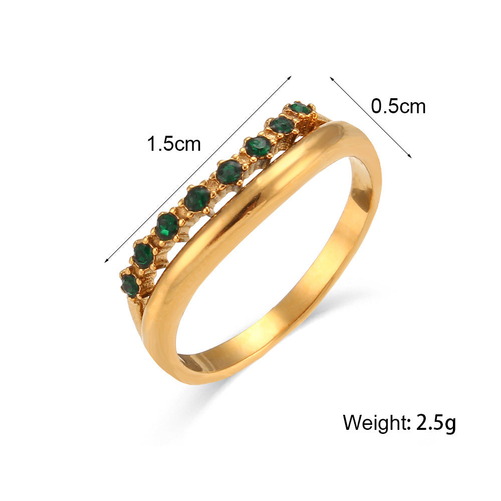 Stainless Steel Diamond Simulant Ring Geometric Thin Band Electroplated For Women Fashion Accessory Lustrously