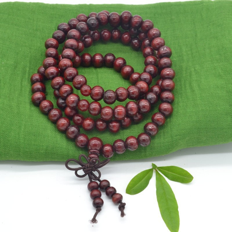 Womens Wooden Bracelet National Handmade Jewelry Red Sandalwood 8mm Beads Four Wraps Elegant Wrist Bangle Fashion