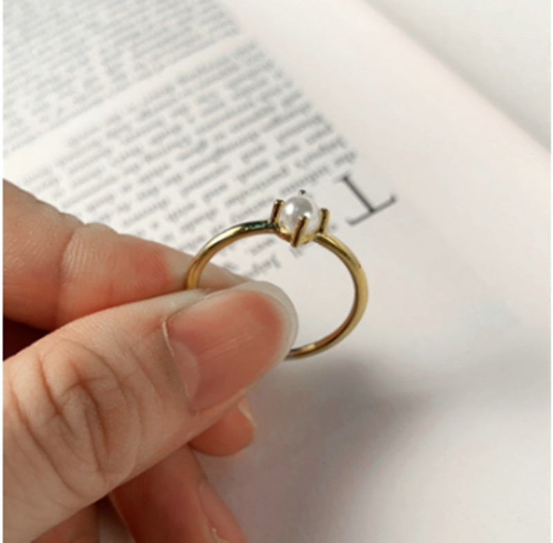 Womens Ring Thin Circle With Mother Of Pearl Plant Flowers Pattern Japanese Korean Design Fashion Jewelry Ring