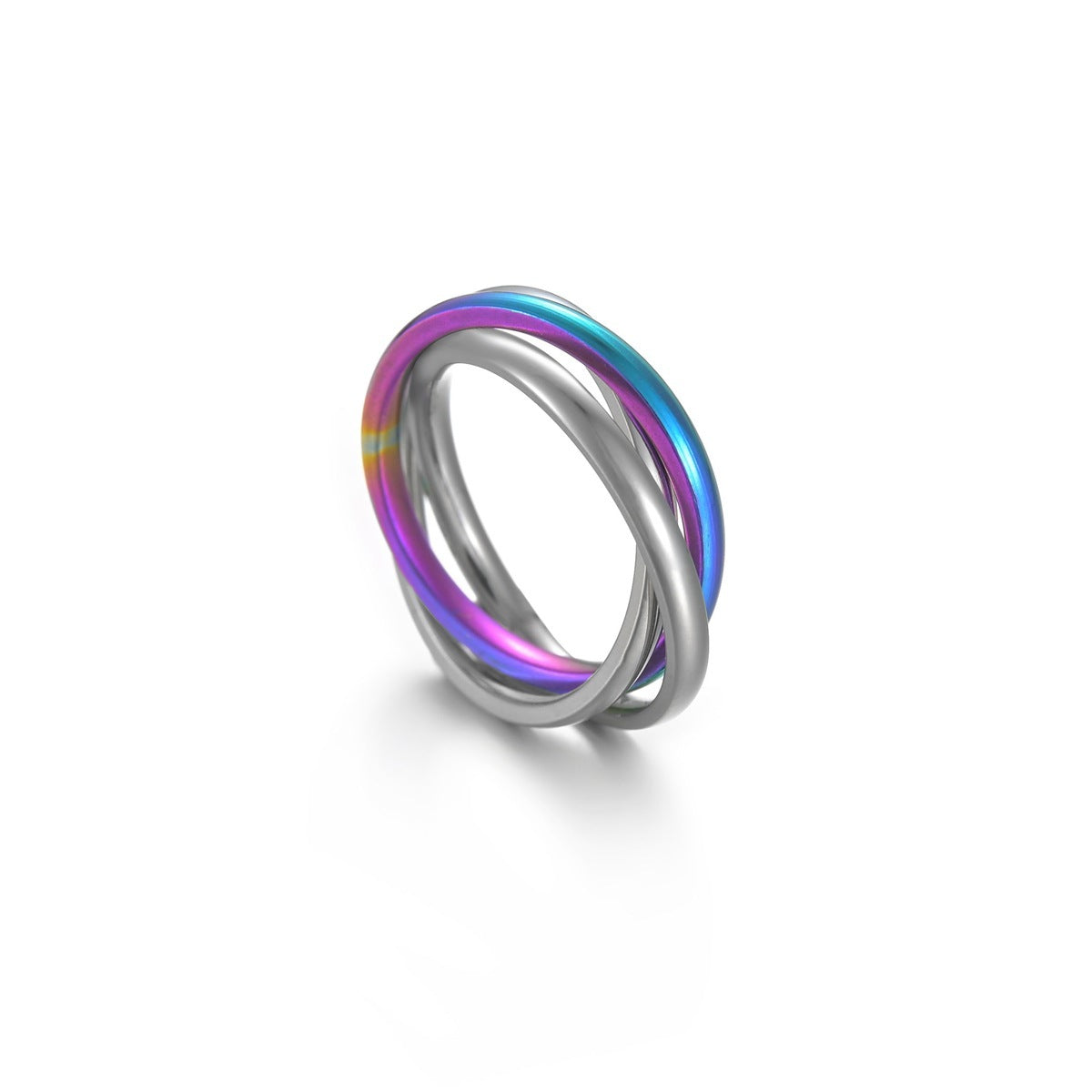 Womens Titanium Steel Ring Set 3 Piece Polished Stainless Band Jewelry European Fashion Colors Blue Black Silver Gold