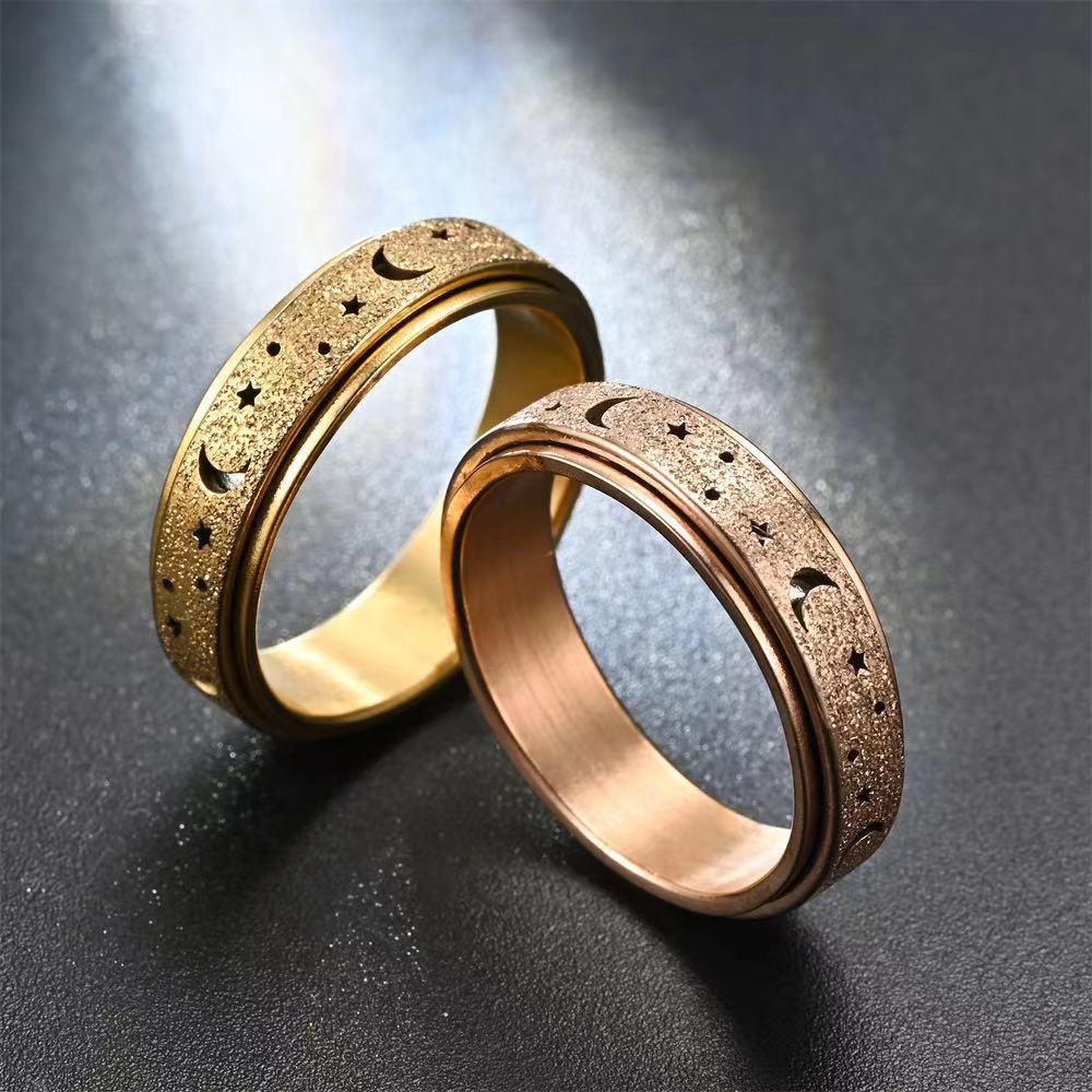 Rotating Ring Hollow Star Moon Stainless Steel Geometric Design Celestial Jewelry for Daily Wear Women and Girls Steel