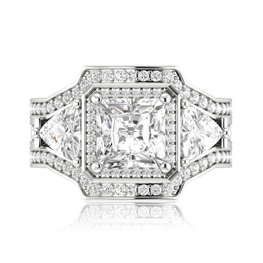 Womens Three Stone Alloy Engagement Ring With Vintage Inspired Anniversary Band Elegant Sparkling Jewelry Gift