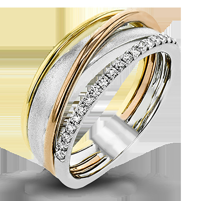 Zircon Ring Multi Line Winding Design Copper Inlaid Geometric Fashion Ring Gift for Women Copper Inlaid Zircon