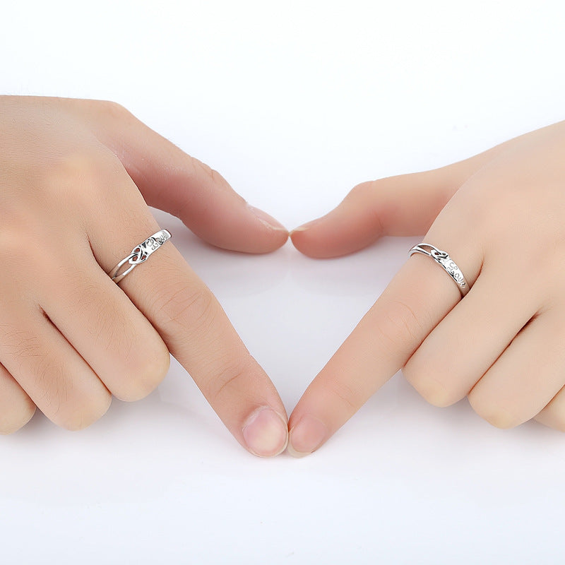 925 Sterling Silver Couple Rings Open Heart Promise Bands Korean Style Love Jewelry For Him And Her Gift Ready Now