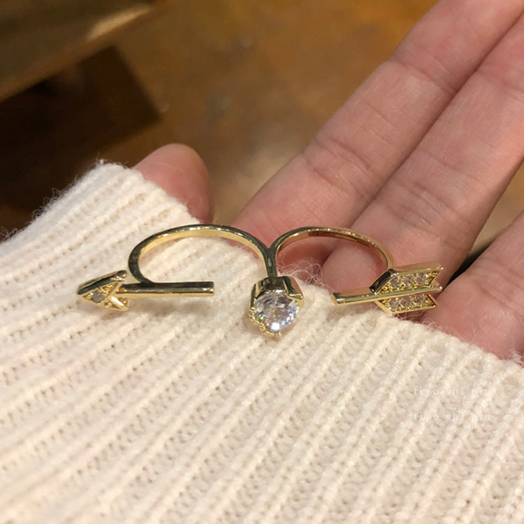 Adjustable Heart Ring With Micro Inlaid Zirconium Gold Plated Copper Geometric Design For Her Gleam Gold Shine