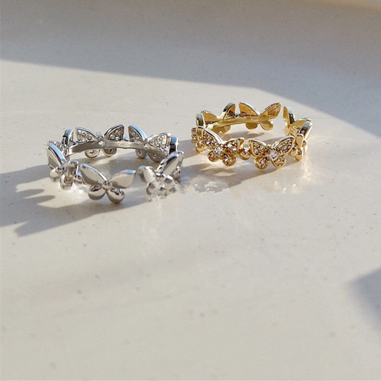 Adjustable White Copper Bow Butterfly Ring For Women In Gold And White Gold Trendy Fashion Jewelry Accessories