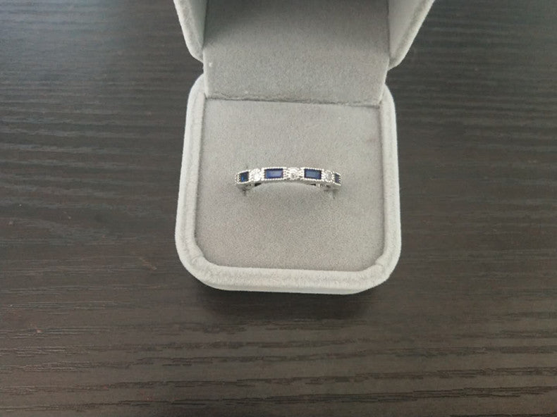 Blue Topaz Diamond Accent Ring Copper Gold Plated Geometric Lovers Promise Gift for Couples Elegant Dainty Keepsake