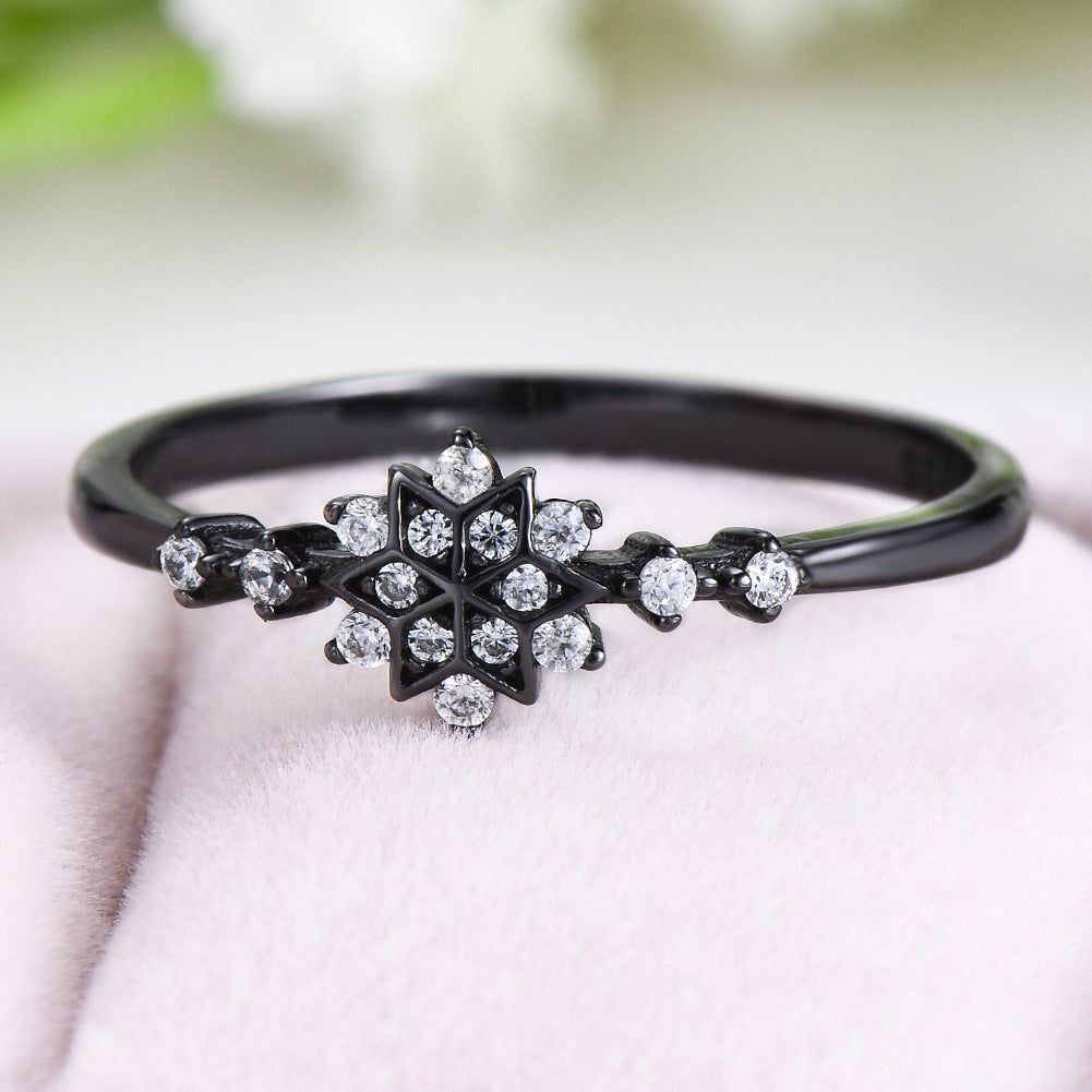 Womens Sterling Silver Snowflake Ring With Gold Plated Inlaid Gems Flower Design 925 Silver Ring European Ring