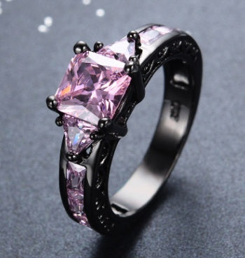 Womens Zircon Ring Copper Band Dainty Sparkling Jewelry For Engagement Wedding Anniversary Blue Purple Pink Color