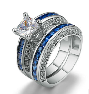 Womens Zircon Square Ring Platinum Plated Durable Geometric Fashion Elegant Anniversary Promise Ring For Everyday Wear