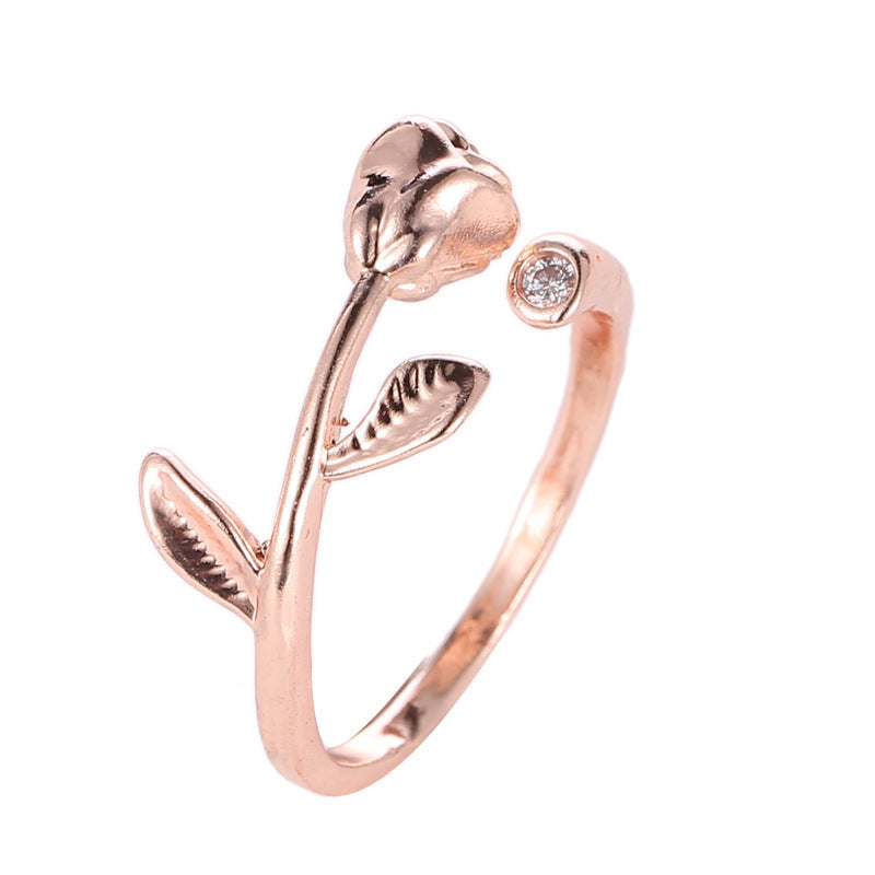 Adjustable Rose Ring Rose Flower Copper Jewelry for Women and Girls Elegant Gift Rose Gold or White Ideal Gift