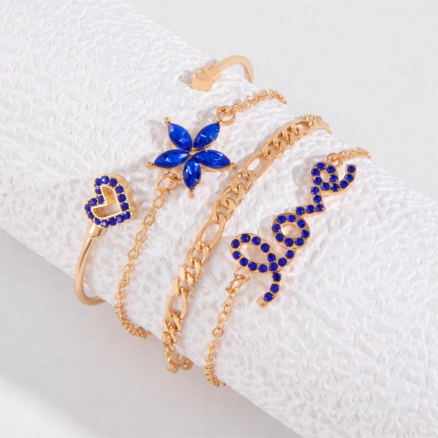 Butterfly Love Bracelet Set Four Piece Rhinestone Alloy