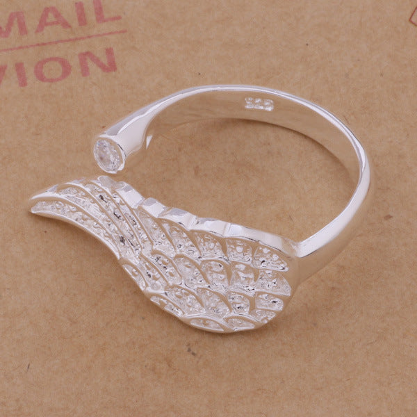 Angel Wing Copper Ring with Thick Silver Plating Adjustable
