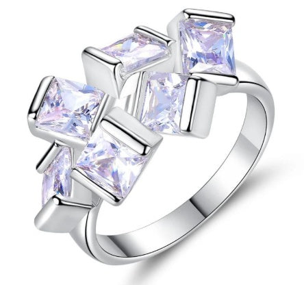 Womens Square Copper Ring Zirconium Inlay Geometric Design Electroplated Couple Ring For Elegant Occasions Now