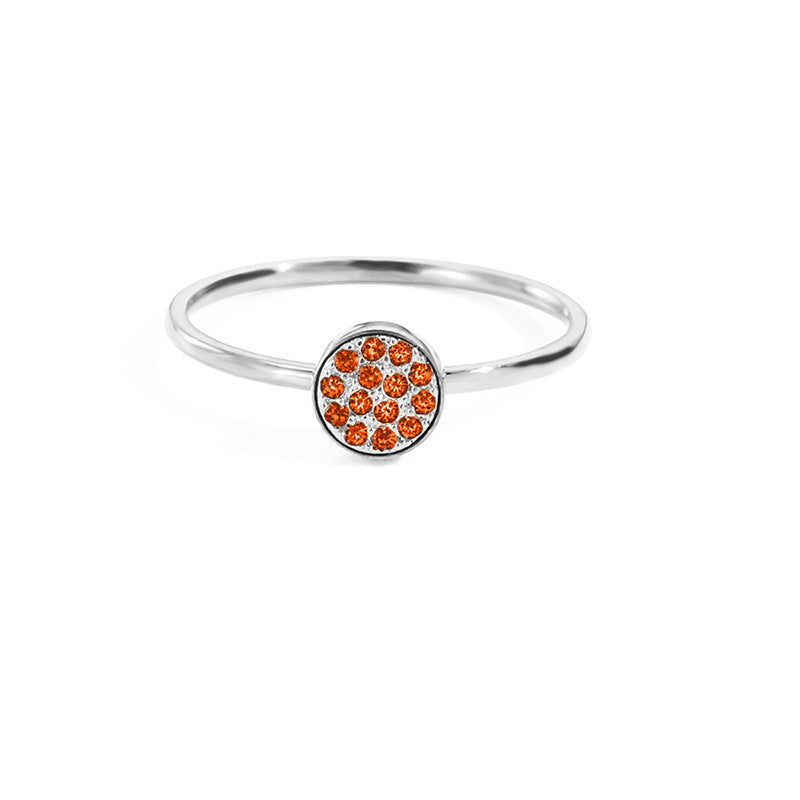 Womens Stainless Steel Ring Inlaid Rhinestones Simple Geometric Design Round Zircon Gemstone Ring Zircon