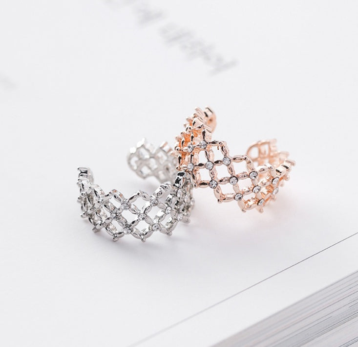 Adjustable Diamond Ring Open Index Finger Ring With Grid Diamond Accent Alloy Fashion Jewelry For Everyday Use