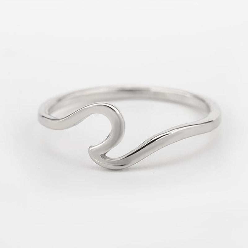 Womens Sterling Silver Ring Irregular Wave Design Adjustable Opening Tail Ring Fashion Jewelry Silver White Ring for Women and Girls Party Ring