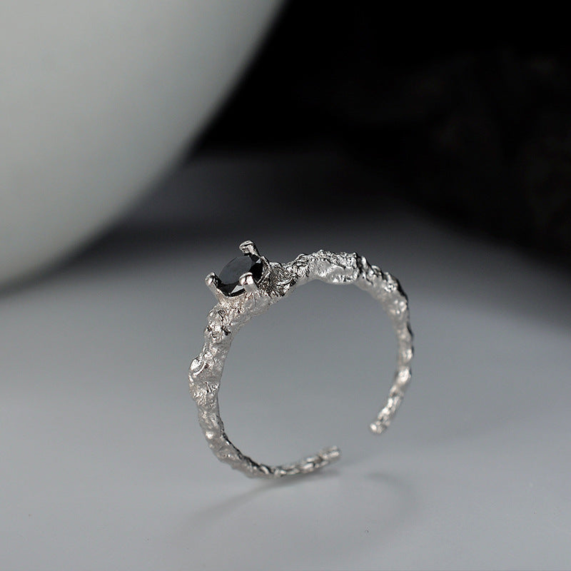 Adjustable Silver Ring With White Gold Finish Burnt Wrinkle Texture Diamond Ring For Her Fashion Jewelry Gifts