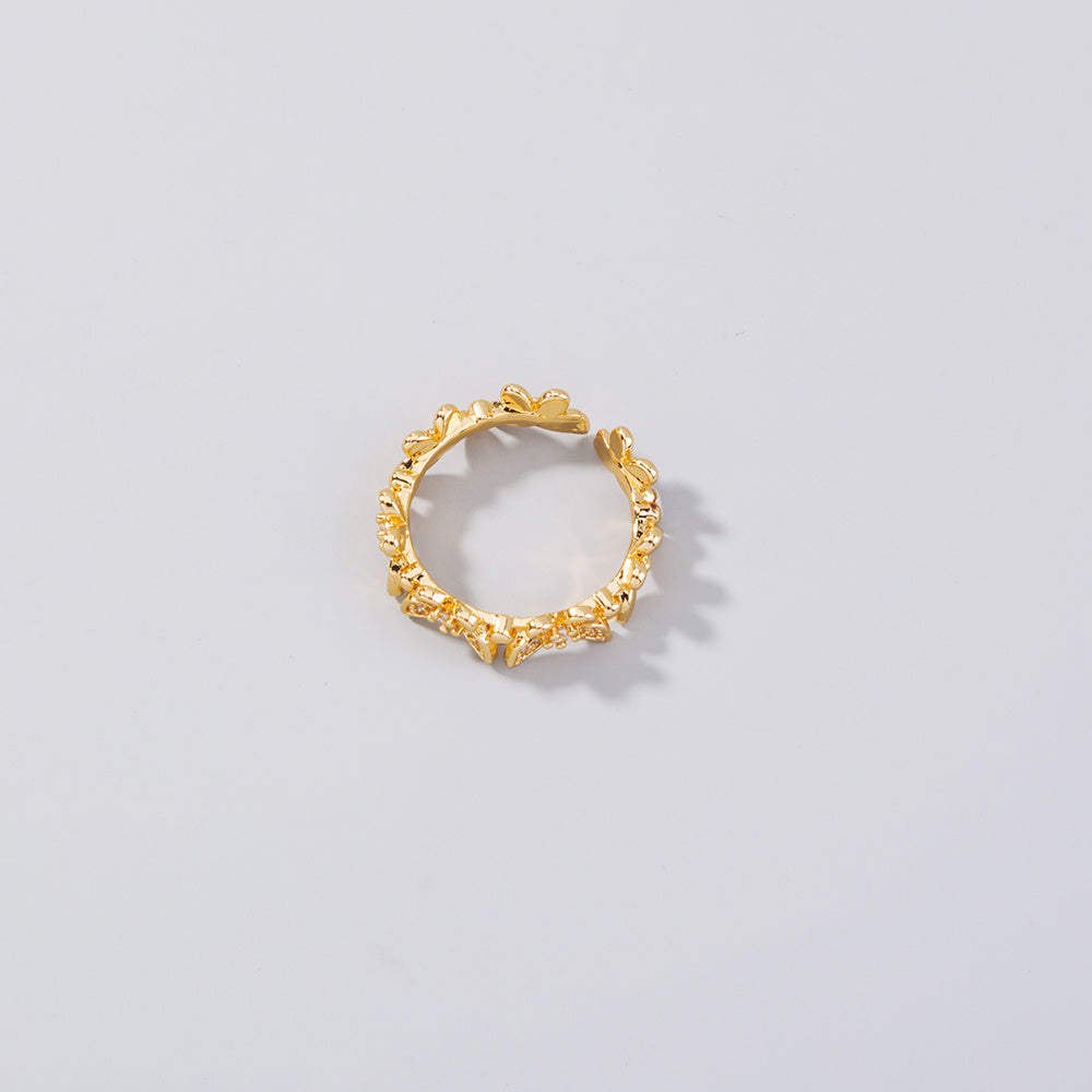 Adjustable Copper Butterfly Ring Gold Tone Trendy European American Style Band For Women And Girls Jewelry Pro