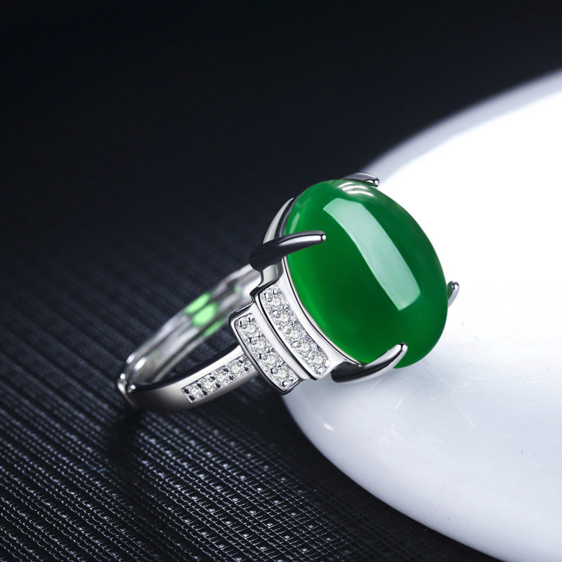 Green Agate Ring Copper Plated White Gold Tone Geometric Jewelry For Women Holiday Gift Fashion Stylish Everyday Wear