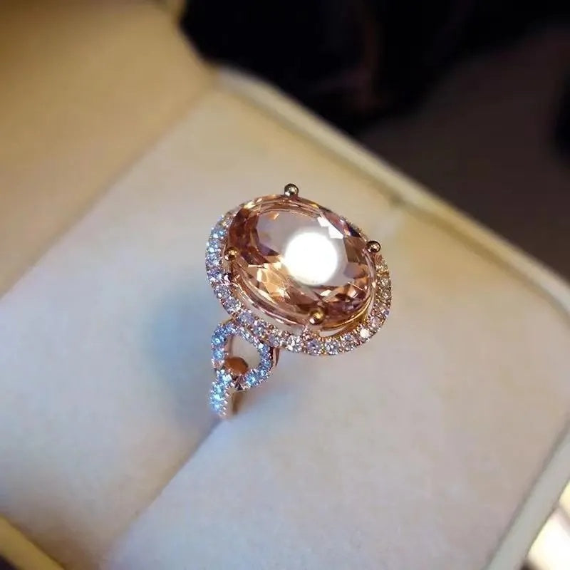 Adjustable Rose Gold Morganite Ring With Diamond Accents Floral Alloy Jewelry For Women Korean Japanese Style Today
