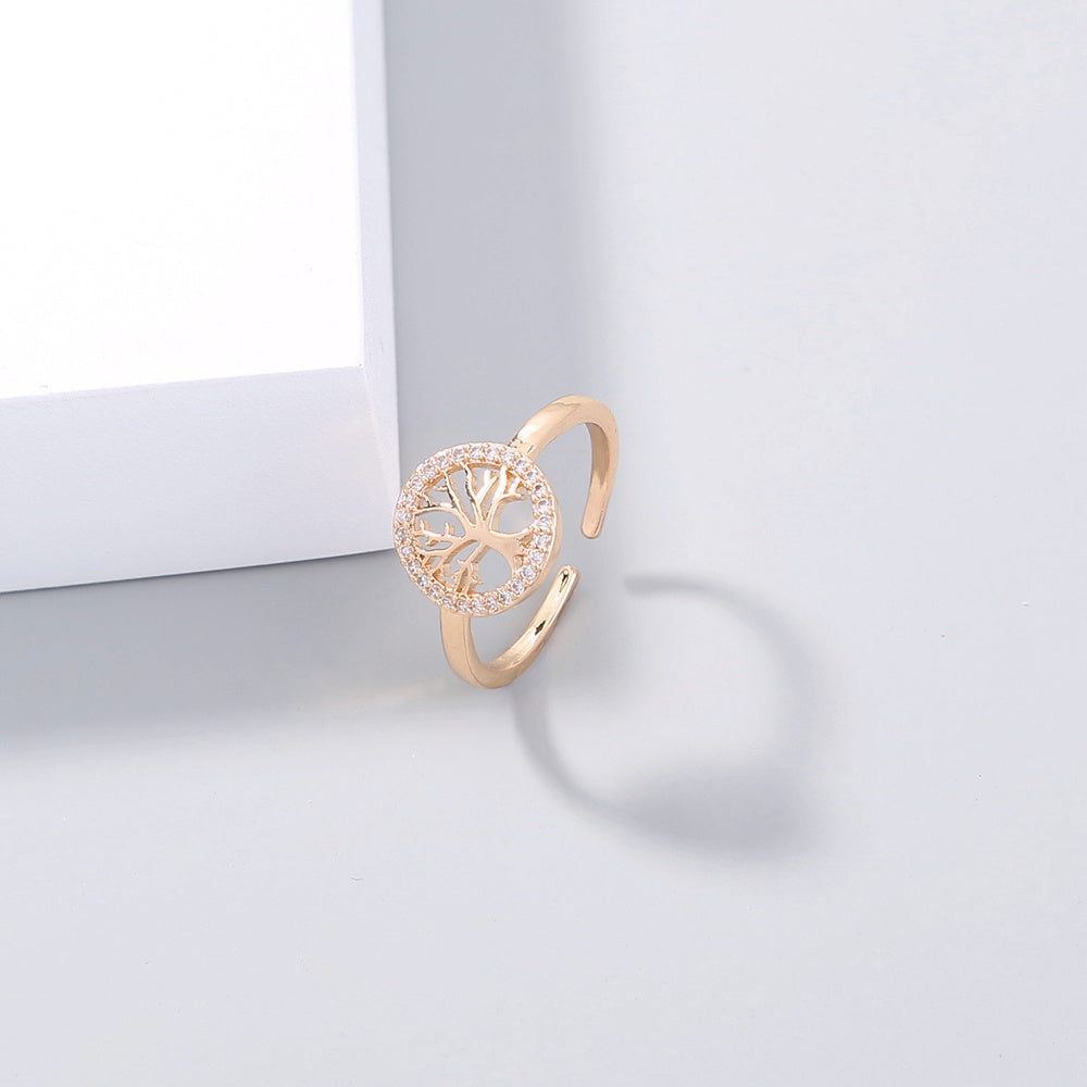 Tree of Life Adjustable Copper Ring with Zircon Sparkle