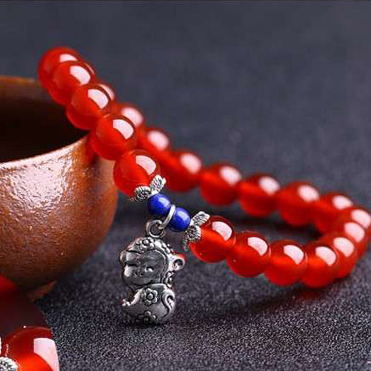 Unisex Red Agate Bracelet Zodiac Design Gold Plated Inlaid Gemstones Anti Fatigue Jewelry Gift Animal Patterns