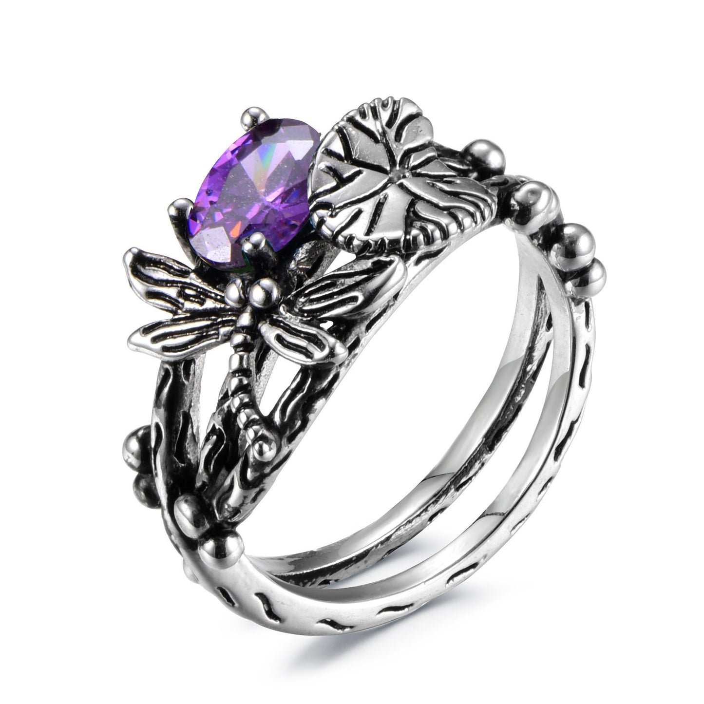 Womens Dragonfly Lotus Ring Topaz Inlaid Sterling Silver Thai Silver Statement Jewelry Durable High Quality US
