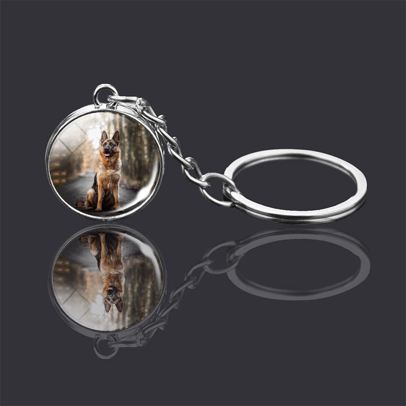 Animal Key Chain Double Sided Glass Ball Pendant Metal Key Ring Unisex Accessories Donkey Rabbit Giraffe Dolphin Fox