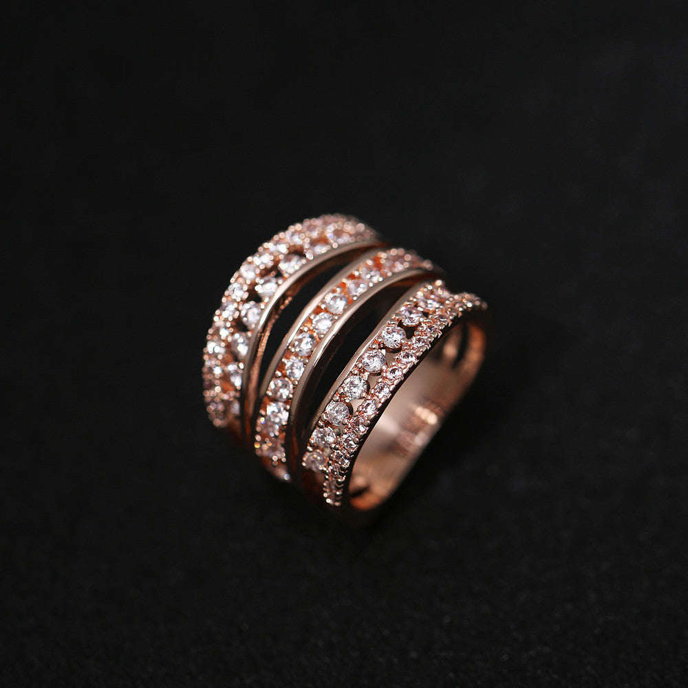 Hollow Zircon Ring With Cross Border Design White Gold Tone Fashion Jewelry For Women AAA Grade Sparkle Luster