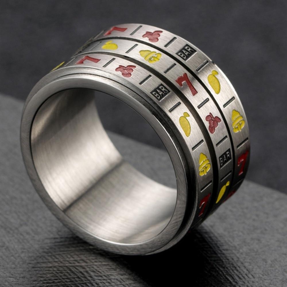 Stainless Steel Ring Colorful Rotating Slot Machine Design Gambling Jewelry Hypoallergenic Nickel Free Gift Ideas