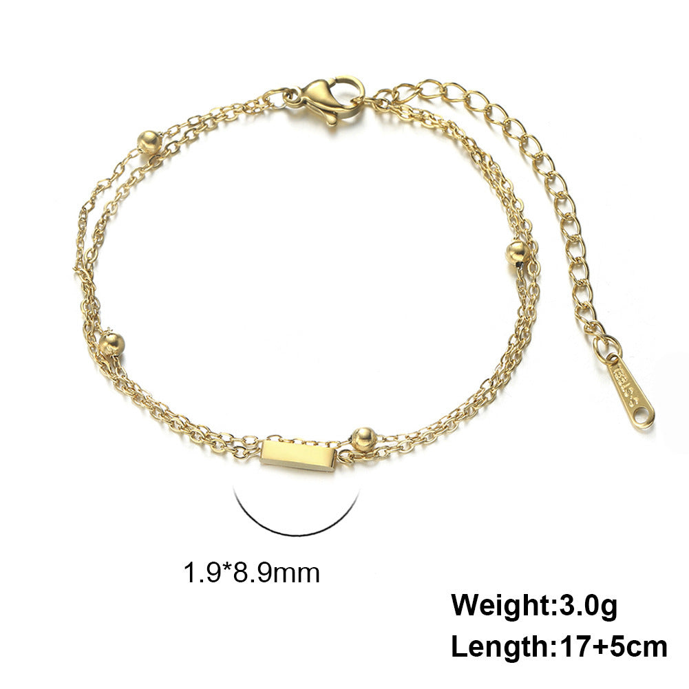 Womens Stainless Steel Double Layer Chain Bracelet With Initial Pendant Electroplated Finish Jewelry Gift Gold