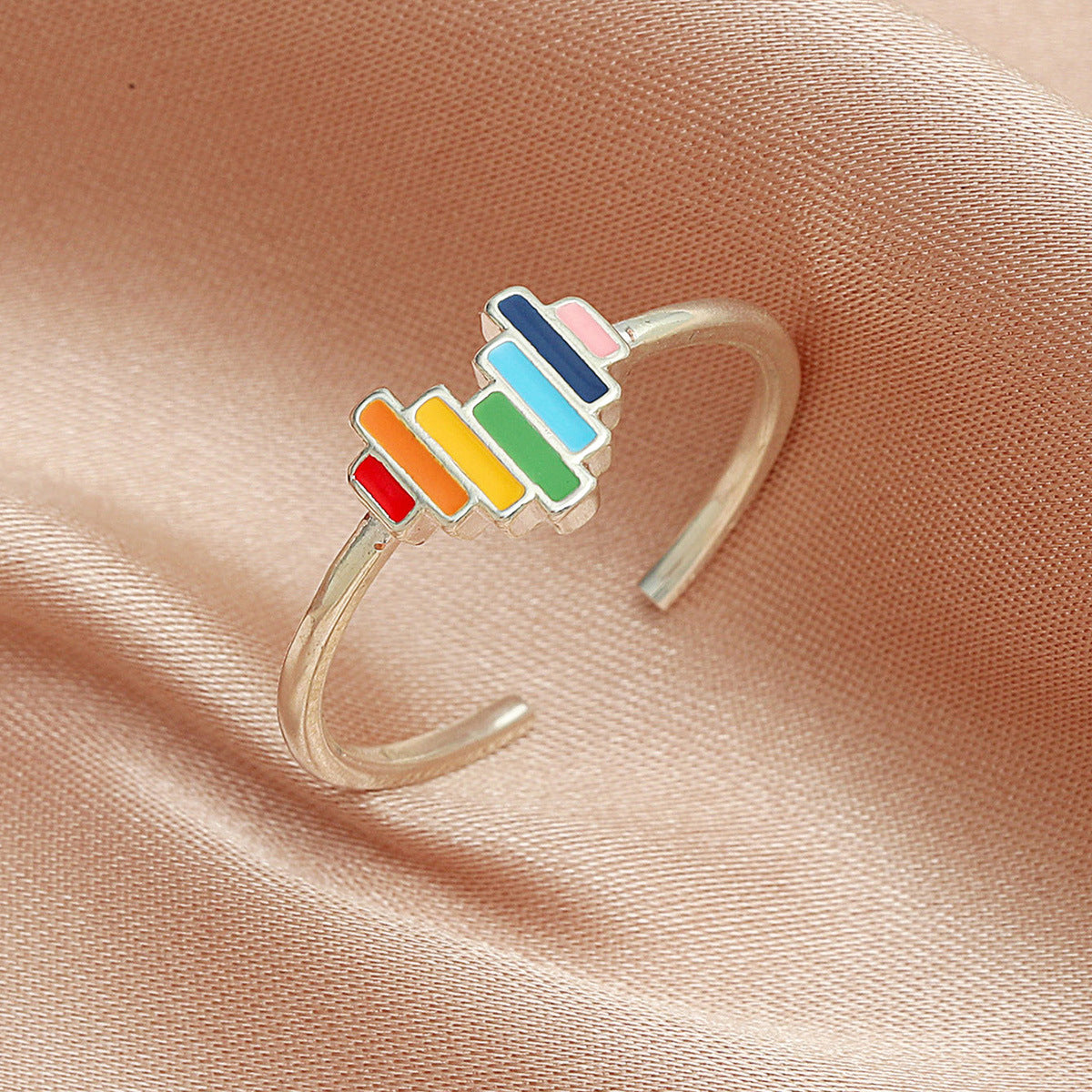 Adjustable Copper Heart Ring For Women And Girls Cute Rainbow Drip Style Fashion Jewelry Elegant Style For Daily Wear