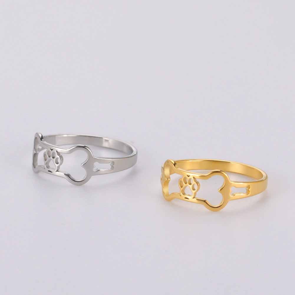 Womens Stainless Steel Animal Paw Print Ring Fashion Jewelry Gift Bone Footprint Rings Gold Steel For Women Or