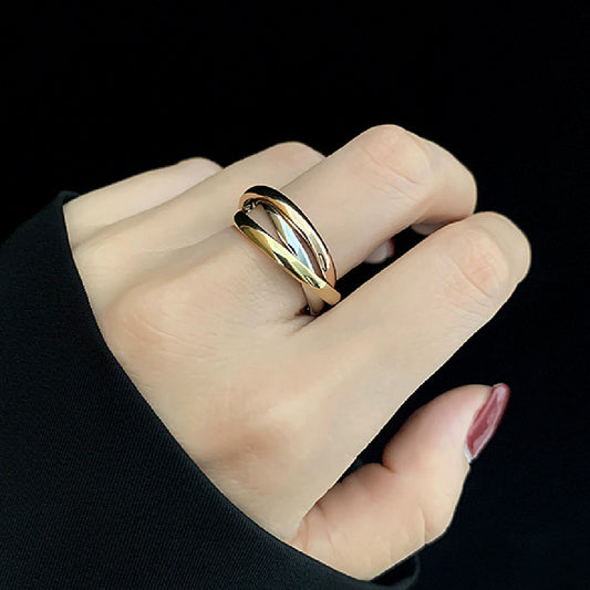 Womens Titanium Steel Ring Set 3 Piece Polished Stainless Band Jewelry European Fashion Colors Blue Black Silver Gold