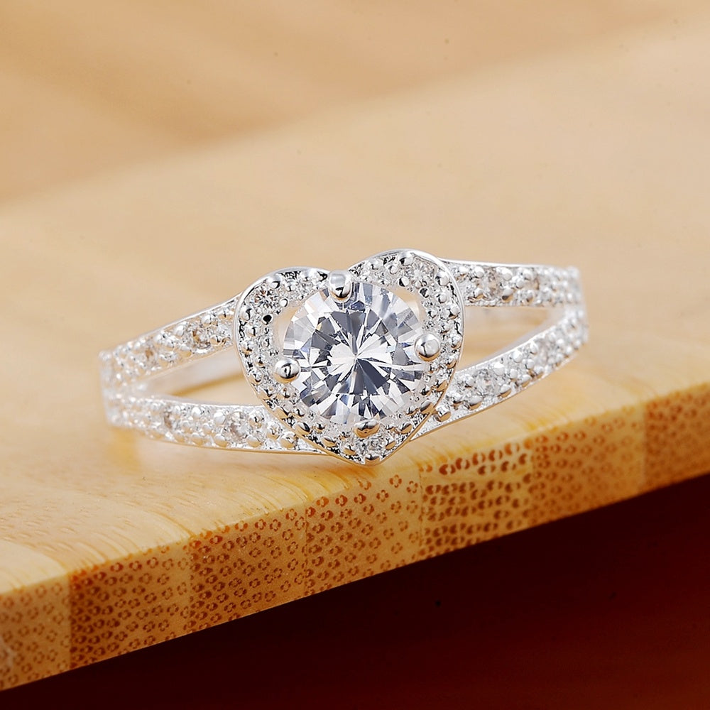 Heart Shaped Silver Plated Copper Ring For Women Wedding