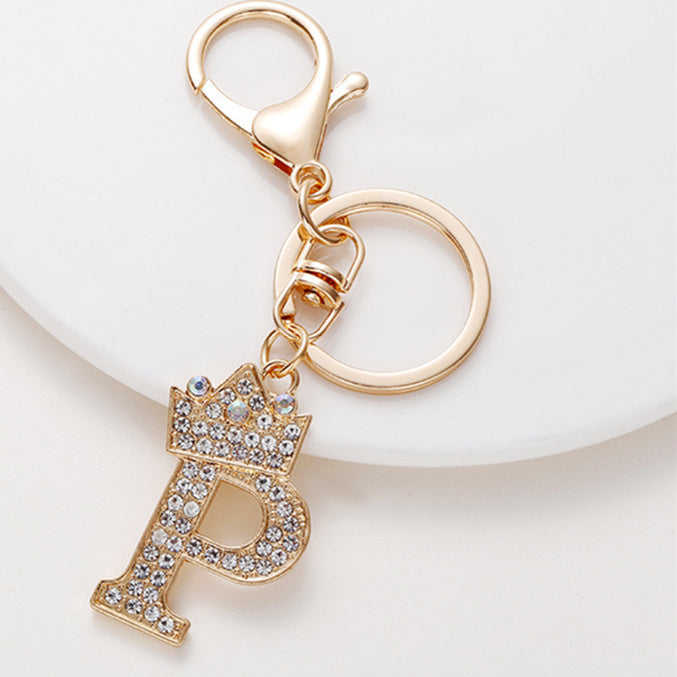 Alphabet A To Z Keychain With Diamond Accents Zinc Alloy Metal Letter Charm For Bag And Keys Daily Use Pendant