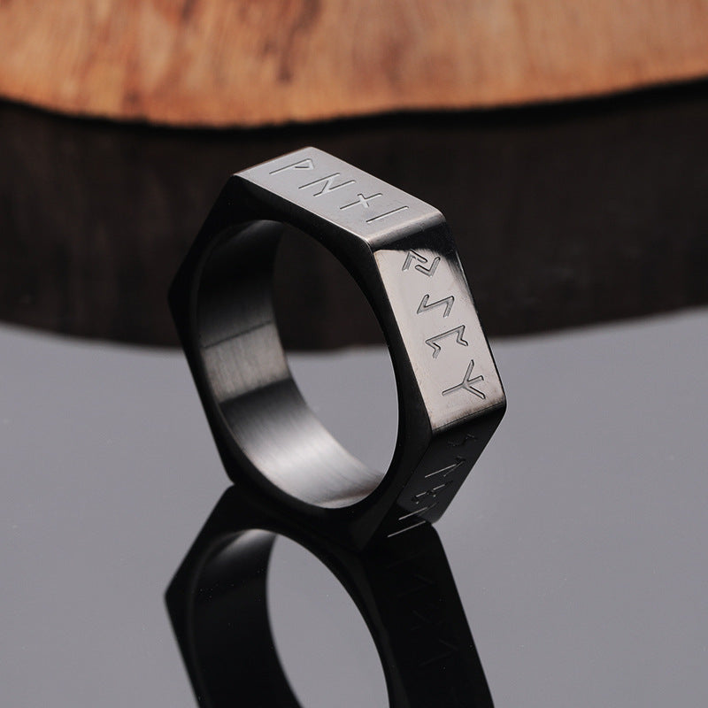 Mens Titanium Steel Ring Hexagon Nut Design Geometric Bold Punk Style Electroplated Durable Fashion Jewelry For Him