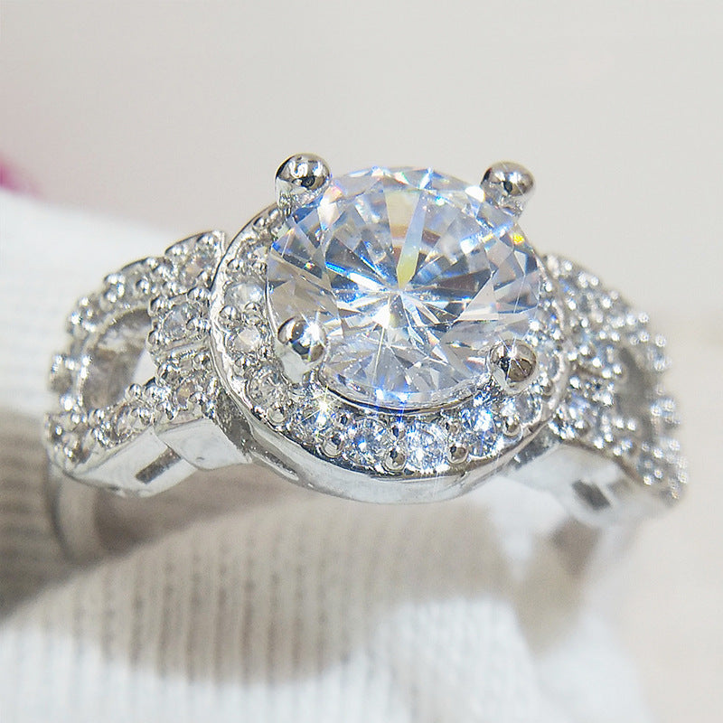 Womens Zircon Ring Inlaid Brass Plated Platinum Jewelry European American Fashion Elegant Style Elegant Design