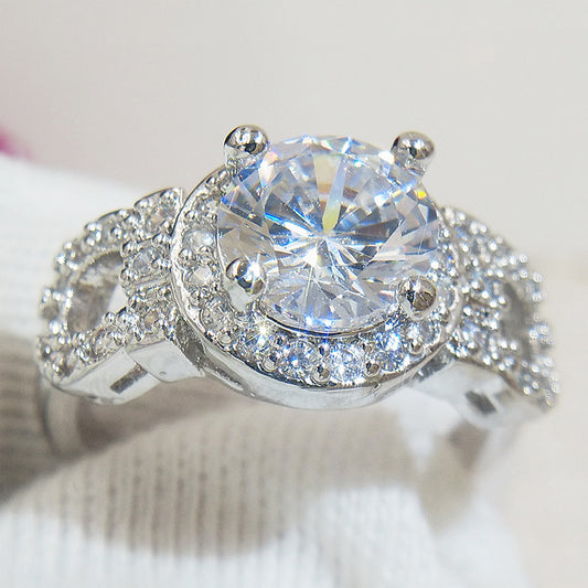 Womens Zircon Ring Inlaid Brass Plated Platinum Jewelry European American Fashion Elegant Style Elegant Design