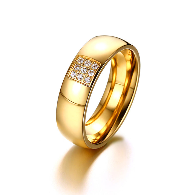 Zircon Couple Ring Korean Style Titanium Steel Geometric Design Decoration Individually Packed For Couples Gems