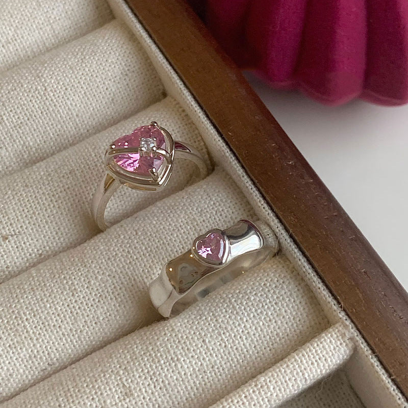 Copper Heart Ring With Zirconia For Women Adjustable Romantic Elegant Heart Shaped Fashion Ring Anniversary XO