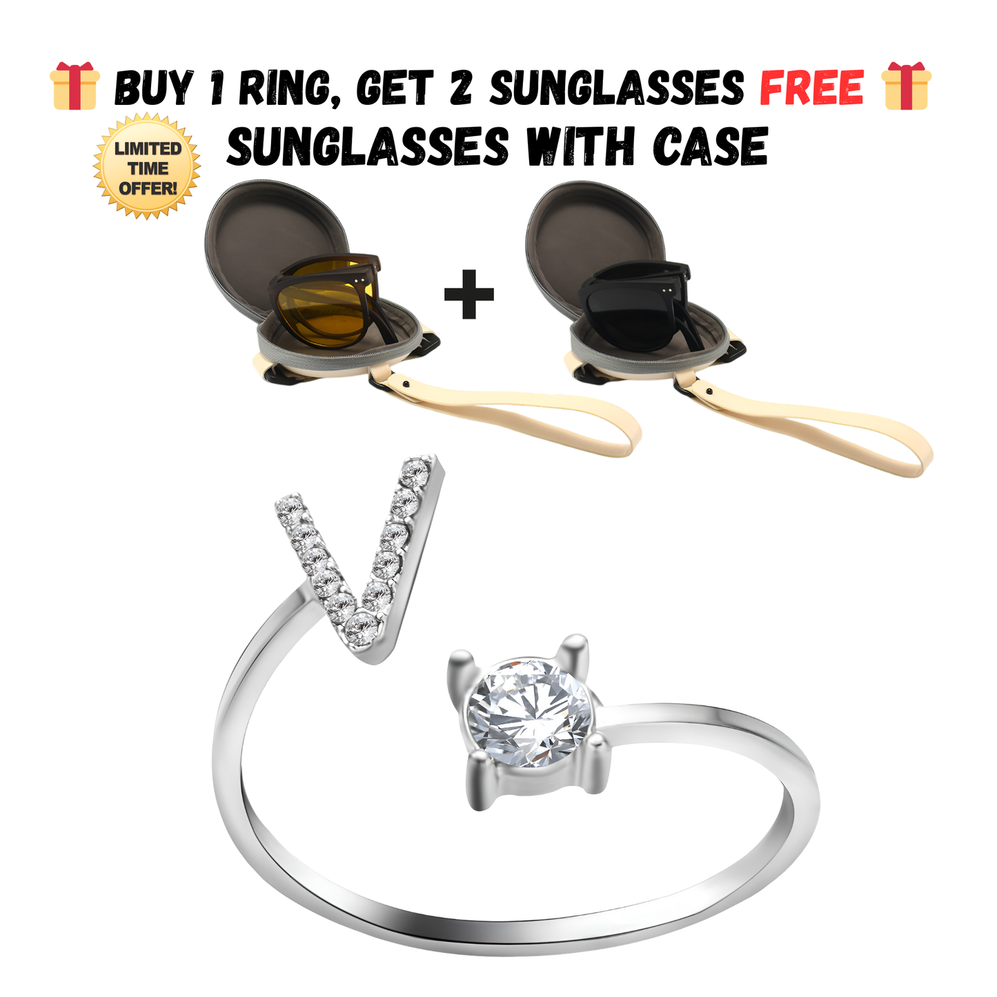 Adjustable Letter Zircon Ring with Alphabet Initials A Z Copper Alloy Jewelry Gift for Women Elegant Gift Idea