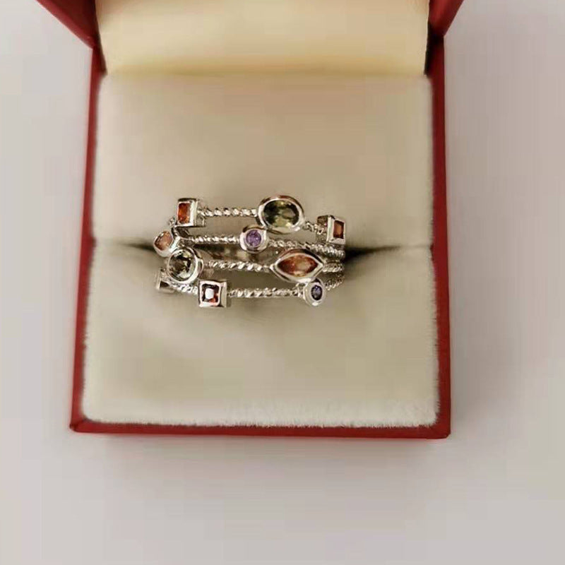 Womens Wedding Ring With Electroplated Metal And Gem Inlays