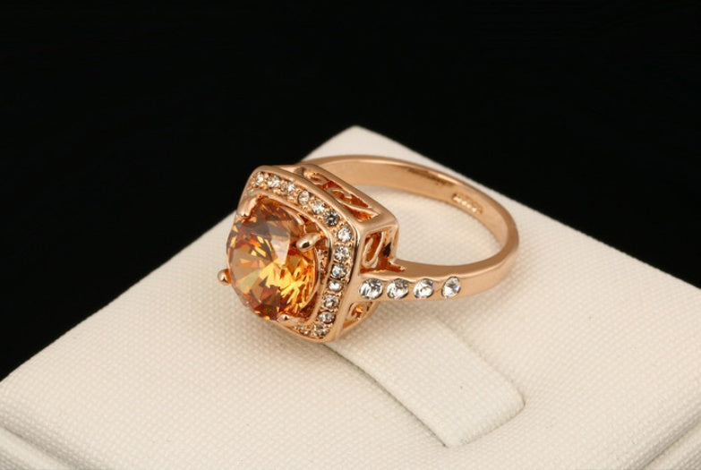 Womens Rose Gold Plated Ring With Micro Inlaid Zircon Geometric Design Elegant European American Accessory Jewelry