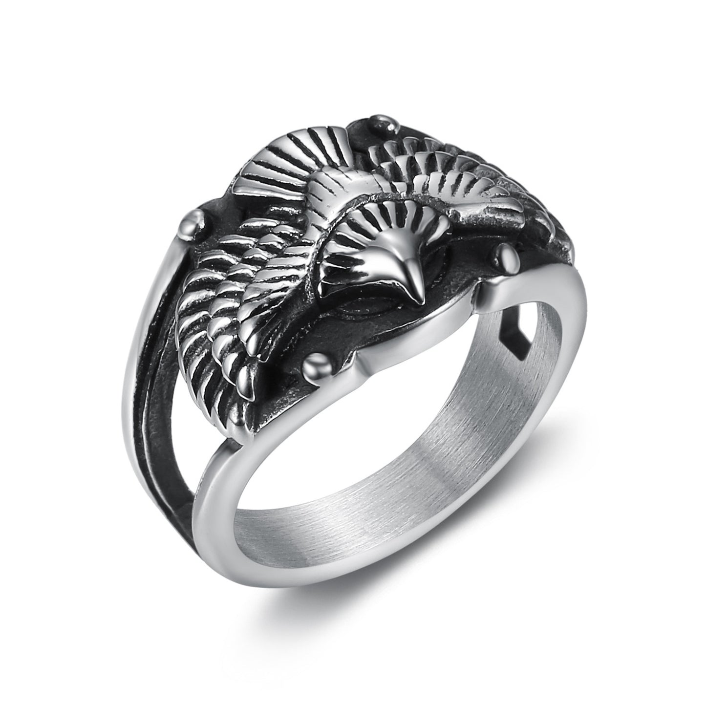 Retro Flying Eagle Stainless Steel Wing Ring Unisex Jewelry Polished Metal Band With Wings Sizes 7 8 9 10 11 12 13